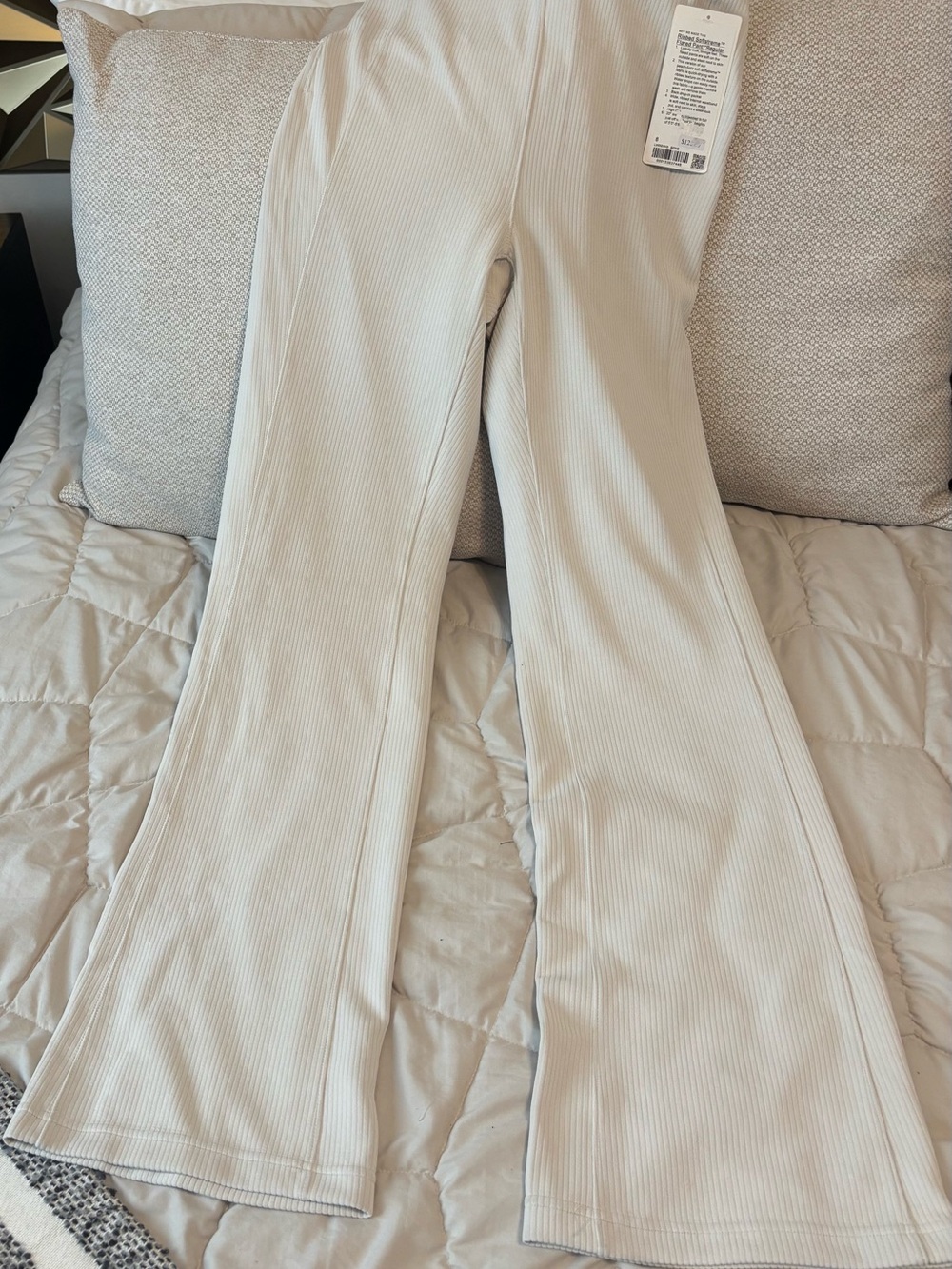 Light Beige Ribbed Flare Pants - Picture 3 of 5
